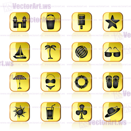 Beach, sea and holiday icons - vector icon set