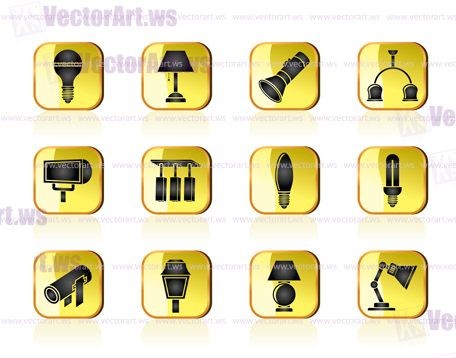 different kind of lighting equipment - vector icon set