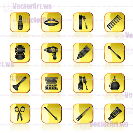 cosmetic, make up and hairdressing icons - vector icon set