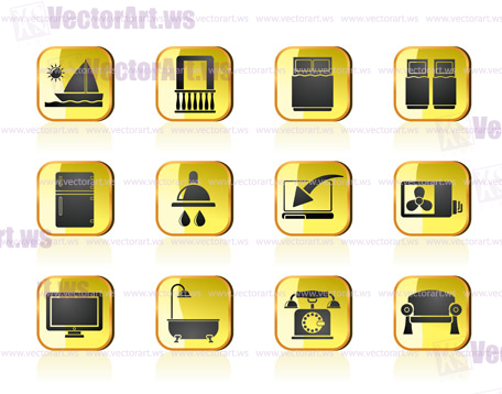 Hotel and motel room facilities icons - vector icon set