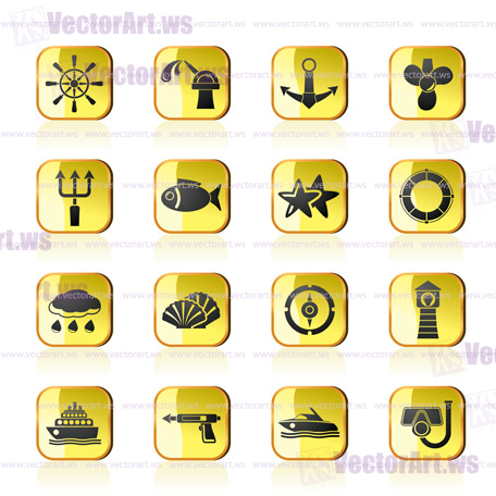 Marine and sea icons - vector icon set