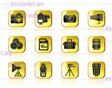 Photography equipment and tools icons - vector icon set