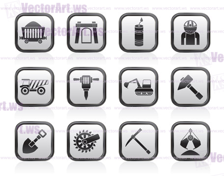 Mining and quarrying industry objects and icons - vector icon set