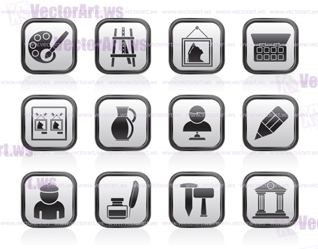 Fine art objects icons - vector icon set