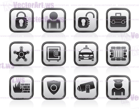 social security and police icons - vector icon set