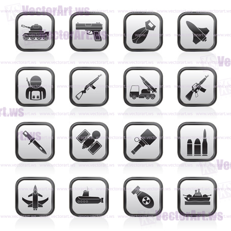 Army, weapon and arms Icons - vector icon set