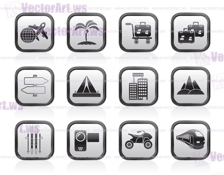 Holiday travel and transportation icons - vector icon set