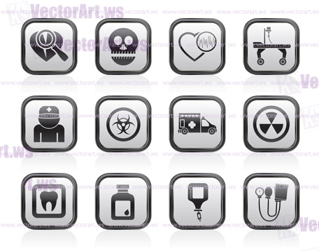 Medicine and hospital equipment icons - vector icon set