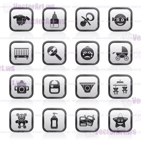 Baby, children and toys icons - vector icon set