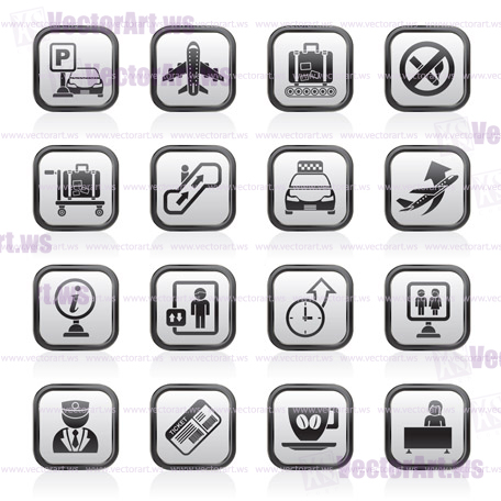 Airport and transportation icons - vector icon set