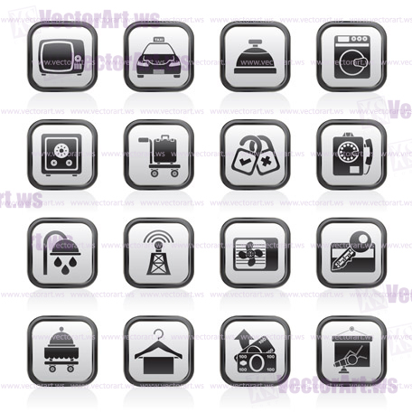 Hotel and motel room facilities icons - vector icon set