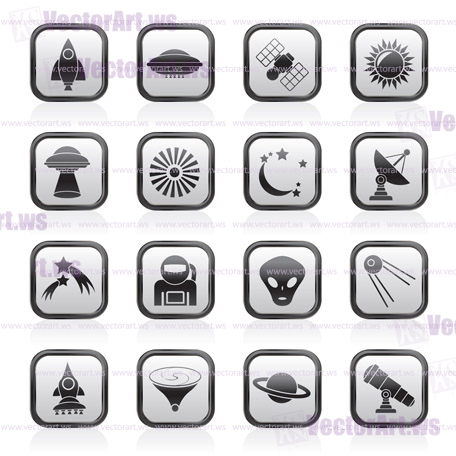 astronautics, space and universe icons - vector icon set