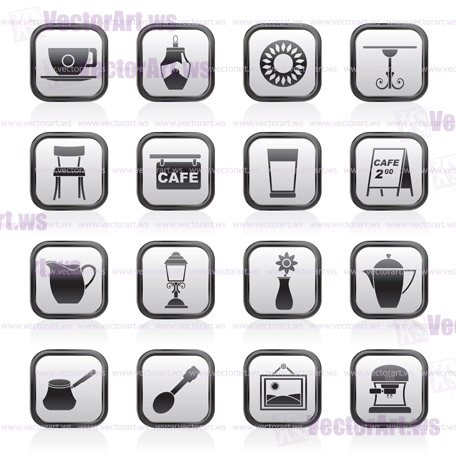 Café and coffeehouse icons - vector icon set