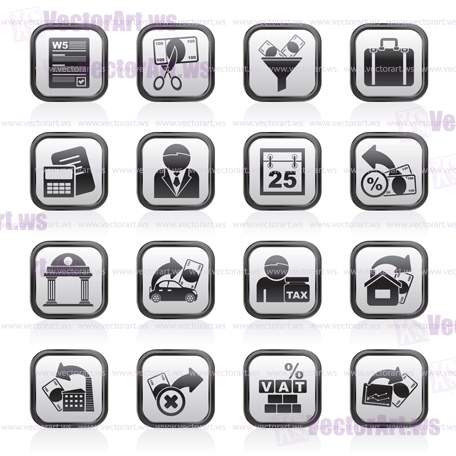 Taxes, business and finance icons - vector icon set