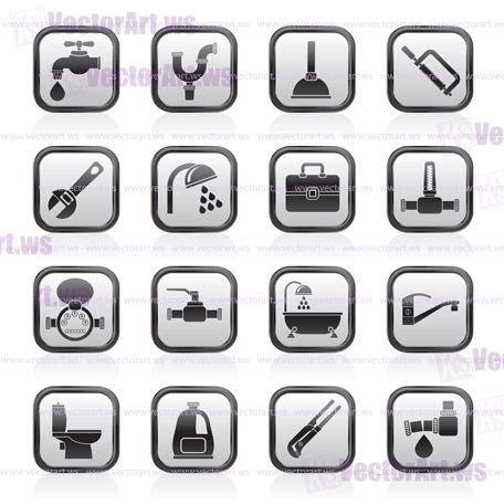 plumbing objects and tools icons - vector icon set