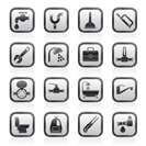 plumbing objects and tools icons - vector icon set