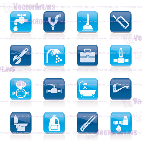 plumbing objects and tools icons - vector icon set