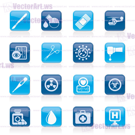 Medicine and hospital equipment icons - vector icon set