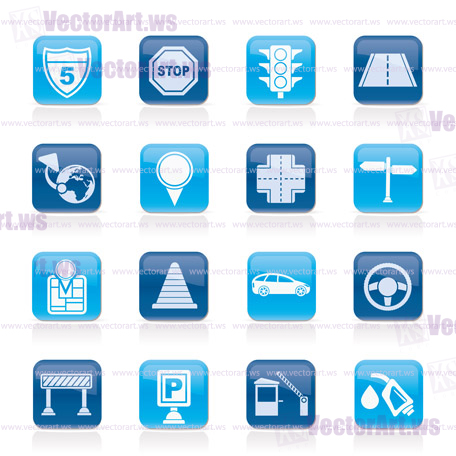 Traffic, road and travel icons - vector icon set