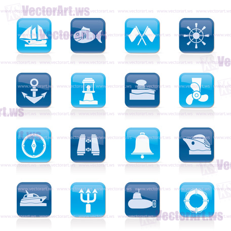 Marine, sea and nautical icons - vector icon set