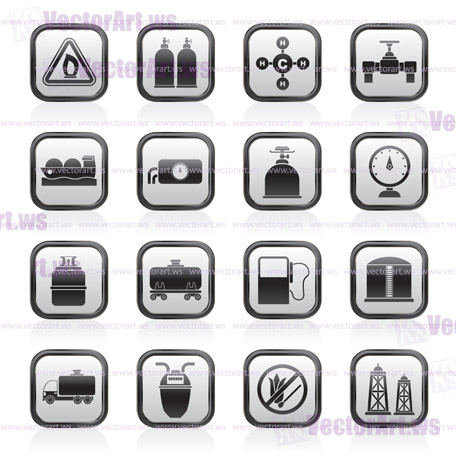 Natural gas objects and icons - vector icon set