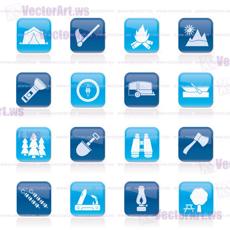 Camping, travel and Tourism icons - vector icon set