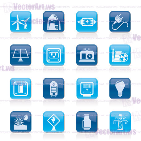 electricity, power and energy icons - vector icon set