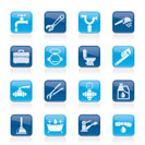 plumbing objects and tools icons - vector icon set