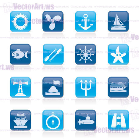 Marine and sea icons - vector icon set