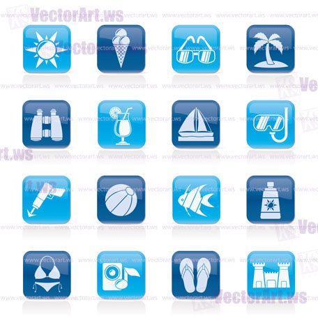 Tropic, Beaches and summer icons - vector icon set