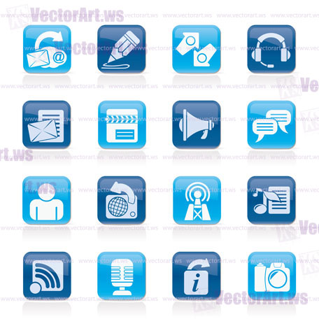 Blogging, communication and social network icons - vector icon set