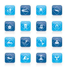 Warning Signs for dangers in sea, ocean, beach and rivers - vector icon set 1