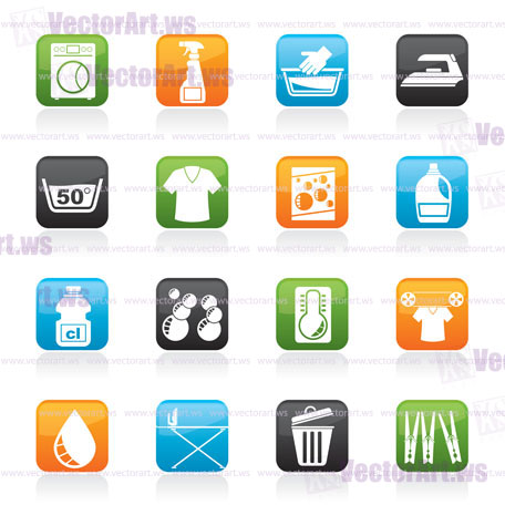 Washing machine and laundry icons - vector icon set