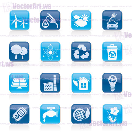 Ecology, environment and recycling icons - vector icon set