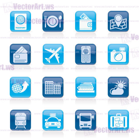 travel, transportation and vacation icons - vector icon set