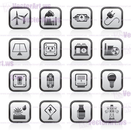 electricity, power and energy icons - vector icon set