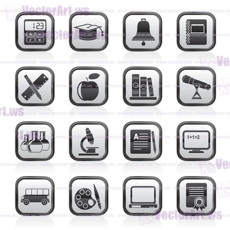 Education and school objects icons - vector icon set