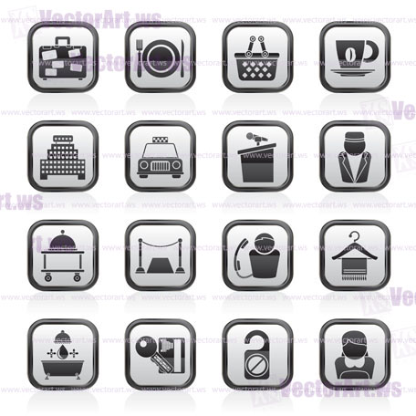 Hotel and motel services icons - vector icon set