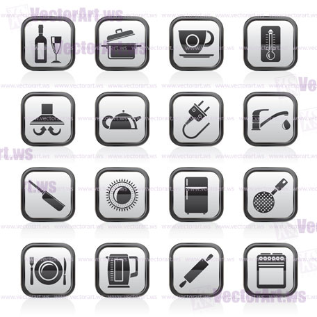 kitchen objects and accessories icons- vector icon set