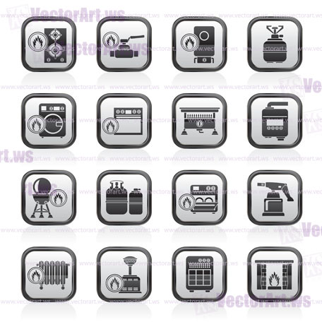 Household Gas Appliances icons - vector icon set