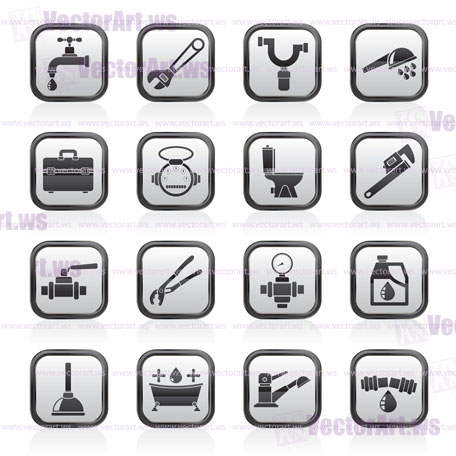 plumbing objects and tools icons - vector icon set