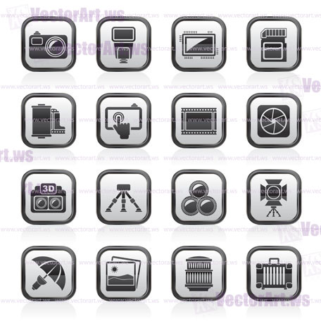 Photography equipment icons - vector icon set