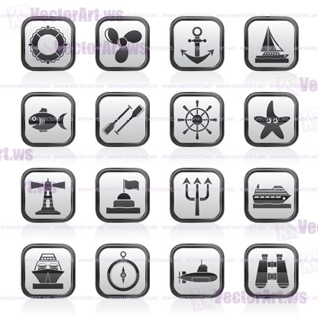 Marine and sea icons - vector icon set