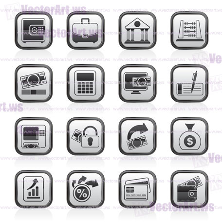 Bank, business and finance icons - vector icon set