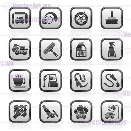 car wash objects and icons - vector icon set