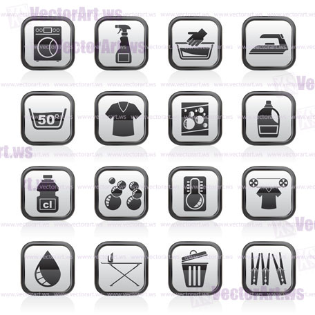 Washing machine and laundry icons - vector icon set