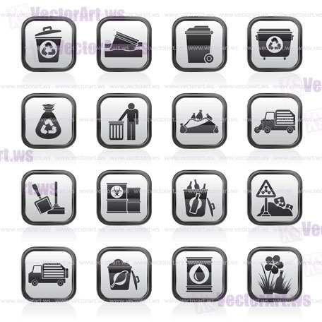 Garbage and rubbish icons - vector icon set