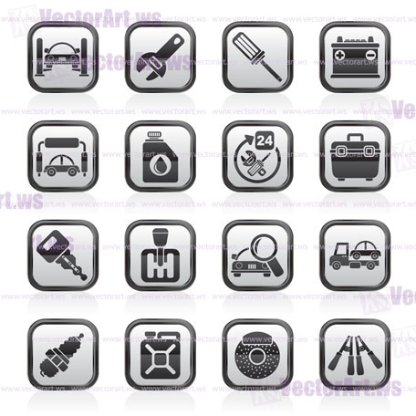 Car parts and services icons - vector icon set 1