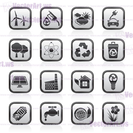 Ecology, environment and recycling icons - vector icon set