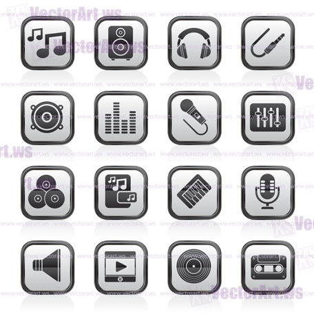 Music, sound and audio icons - vector icon set